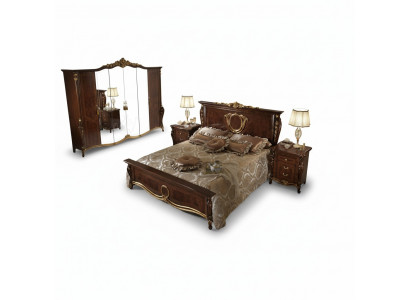 Tweepersoonsbed Bed Houten Ontwerp Bedden Antieke Stijl Barok Rococo 2x Nachtkastjes Nieuw
