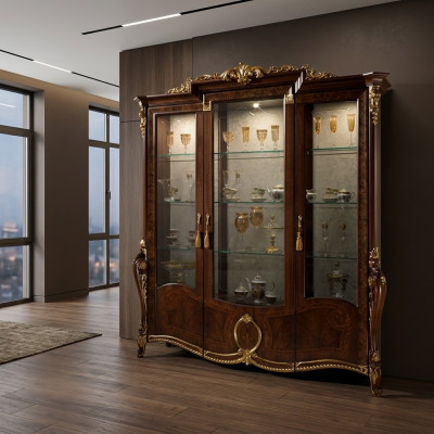 XXL vitrine glazen wandkast vitrinekast barok rococo stijl Jugendstil.