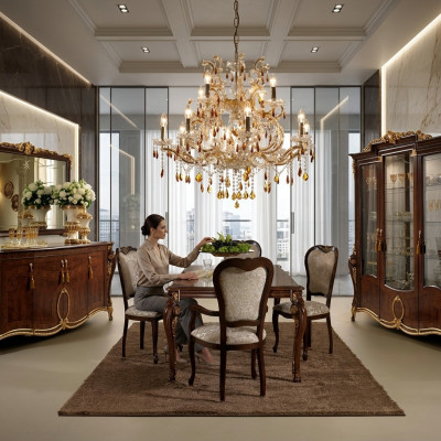 Eettafel 6 stoelen Eetkamertafel Jugendstil luxe meubels koninklijk Nieuw Rococo