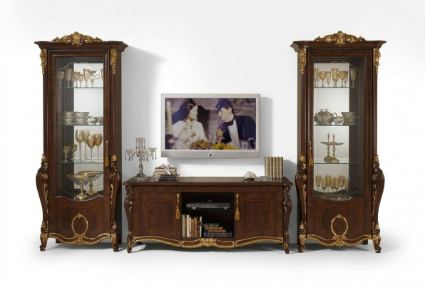 Klassieke woonwand vitrine ladekast kast dressoir barok rococo