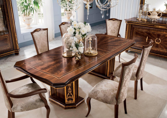 Meubel Tafel + 8x Stoel Sets Eetkamerset Hout Compleet Barok