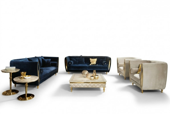 Sofa set Bank Bankstel 3 + 3 Woonkamer Ontwerper Barok Meubelen Klassiek