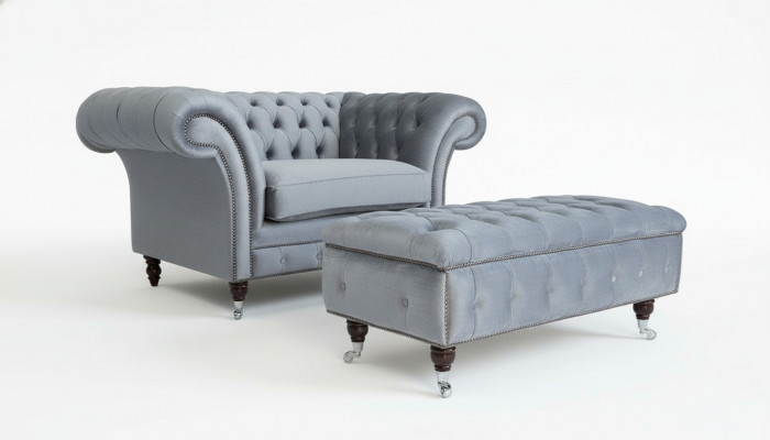 Chesterfield hocker voetstoel poef ottoman bijzet relax textiel leer nieuw