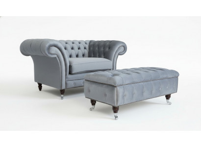 Chesterfield hocker voetstoel poef ottoman bijzet relax textiel leer nieuw