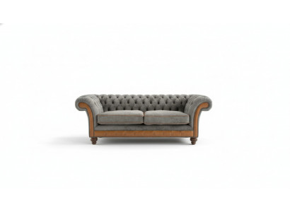 XXL bank 3-zitsbank Chesterfield gestoffeerde zitgroep leder textiel Nieuw Grijs  XXL bank 3-zits Chesterfield gestoffeerde zitgroep leer textiel Nieuw Grijs