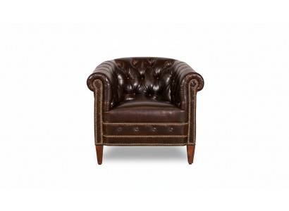 Designer fauteuil 1-zits bruin leer stof luxe club lounge sofa Chesterfield