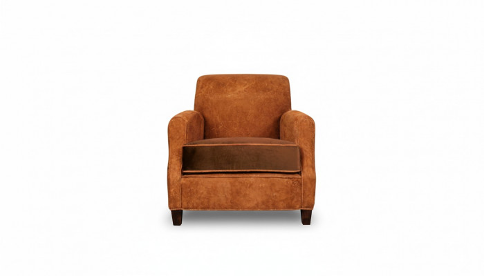 Designer fauteuil 1-zitter leder textiel luxe kussens Chesterfield lichtbruin