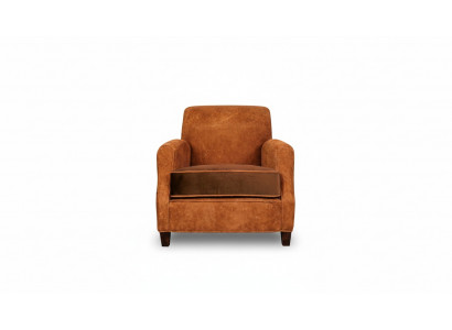 Designer fauteuil 1-zitter leder textiel luxe kussens Chesterfield lichtbruin