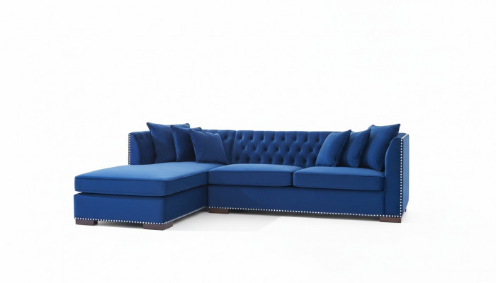 Chesterfield blauw designbank hoekbank bankstel textiel stof sofa's