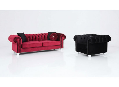 2-delige bankstel 3+1 zits bank leren bank Chesterfield textiel fluweel