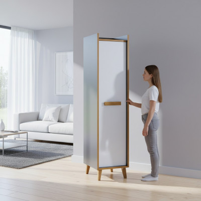 Hoge kast met 1 deur, multifunctionele kast met laden, woonkamerrek.