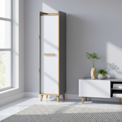 Hoge kast met 1 deur, multifunctionele kast met laden, woonkamerrek.