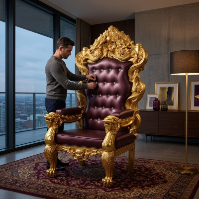 Troonstoel Koninklijke gestoffeerde Chesterfield fluwelen fauteuil 1-zitter in antieke stijl stoelen