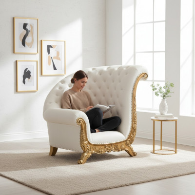 Troonstoel Koninklijke gestoffeerde stoelen Chesterfield fluweel 1-zits antieke stijl