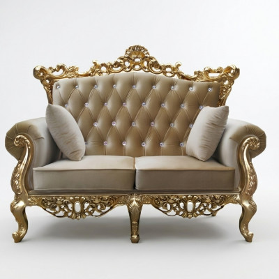 Tweezits Chesterfield-troonbank Koninklijke stoffering fluweel 2-zits antieke stijl