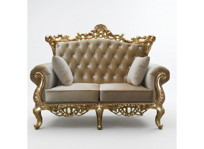 Tweezits Chesterfield-troonbank Koninklijke stoffering fluweel 2-zits antieke stijl