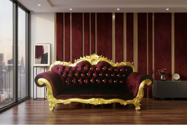 Troonbank Koninklijke Chesterfield-bekleding Fluweel 3-zits Antieke stijl bankstellen Nieuw