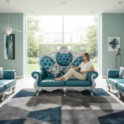 Troonbank Koninklijke Gestoffeerde Chesterfield Fluweel Tweezitsbank Antieke Stijl Nieuwe Bankstellen