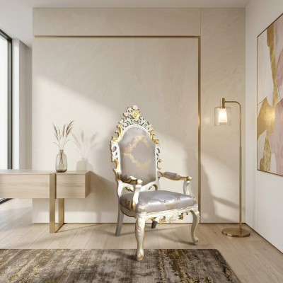Stoel Troon Fauteuil Set Eetkamer Hout Design Antiek Stijl Barok Rococo