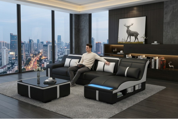 Eckbank Bank Bekleidung Eck Sitz Lederset beleuchtet L-Form G8047C