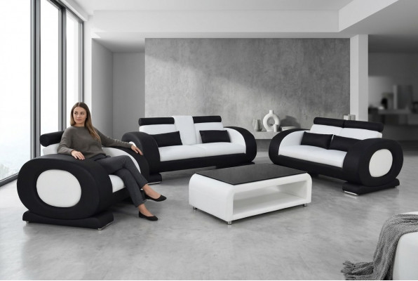 Bank Bank Leer Stoel 3+2+1 Compleet Set Garnituur Ontwerper Modern