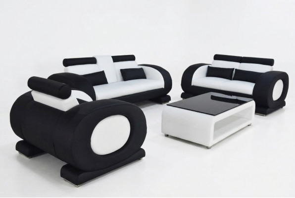 Bank Bank Leer Stoel 3+2+1 Compleet Set Garnituur Ontwerper Modern