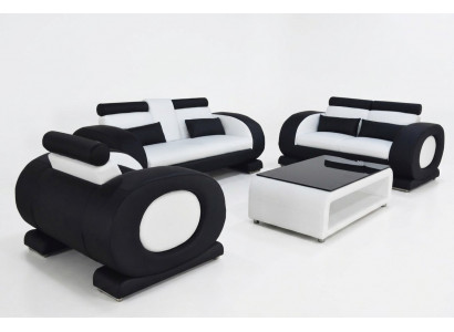 Bank Bank Leer Stoel 3+2+1 Compleet Set Garnituur Ontwerper Modern