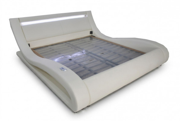 Luxe leren design gestoffeerde bedden dubbele moderne verlichte huwelijksbed.