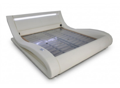 Luxe leren design gestoffeerde bedden dubbele moderne verlichte huwelijksbed.