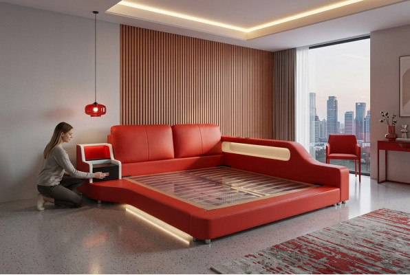 Dubbel luxe design leren bed gestoffeerde bedden moderne hotel multifunctioneel