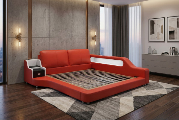 Dubbel luxe design leren bed gestoffeerde bedden moderne hotel multifunctioneel