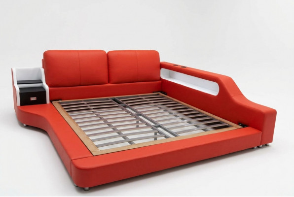 Dubbel luxe design leren bed gestoffeerde bedden moderne hotel multifunctioneel