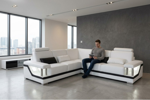 Leren bank bankstel woonlandschap hoek bankstel ontwerp modern hoekbank L-vorm L6002