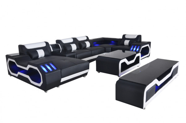 Leren bankstellen hoekbankontwerp bank woonomgeving + salontafel + RTV G8046