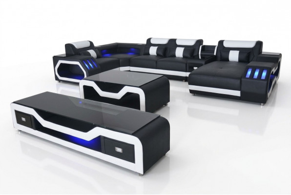 Leren bankstellen hoekbankontwerp bank woonomgeving + salontafel + RTV G8046