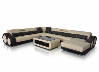Leren bank woonlandschap set Design Modern Hoekbank U-vorm Chaise G8035
