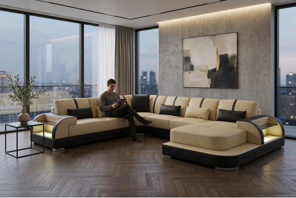 Leder bank kussen zit hoekstel modern design bankstellen woonlandschap U-vorm