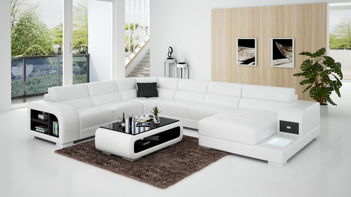 Leren bank woonlandschap set ontwerp modern hoekbank U-vorm G8029