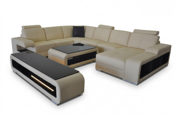 Leren bank woonlandschap set ontwerp modern hoekbank U-vorm tafel RTV G8028.