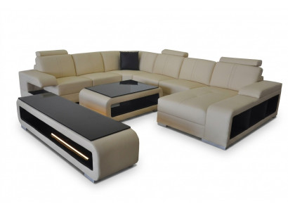 Leren bank woonlandschap set ontwerp modern hoekbank U-vorm tafel RTV G8028.