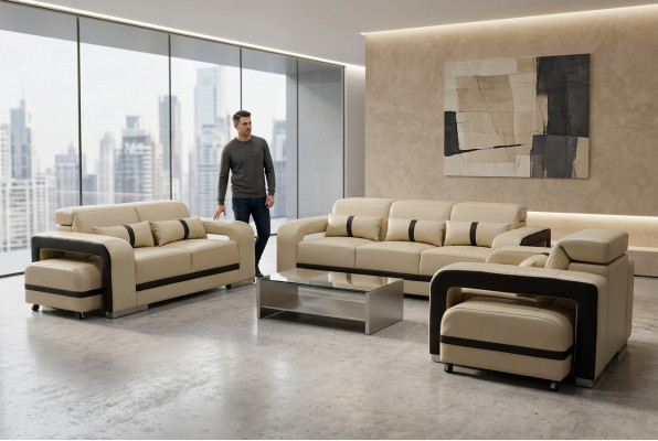 Bankstel van echt leer bank bekleding set 3+2+1 zit compleet set ontwerp nieuw