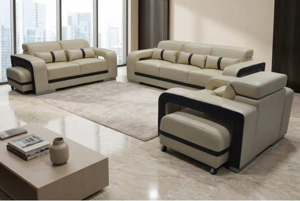 Bankstel van echt leer bank bekleding set 3+2+1 zit compleet set ontwerp nieuw