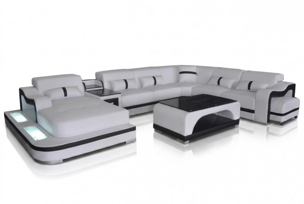 Leder bank kussen zit woonlandschap ontwerp modern hoek bankstel U-vorm + tafel
