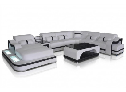 Leder bank kussen zit woonlandschap ontwerp modern hoek bankstel U-vorm + tafel