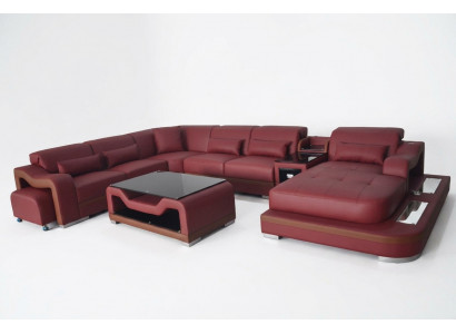 Leder woonbank set Ontwerp Modern Hoekbank Bank U-vorm G8027G Tafel