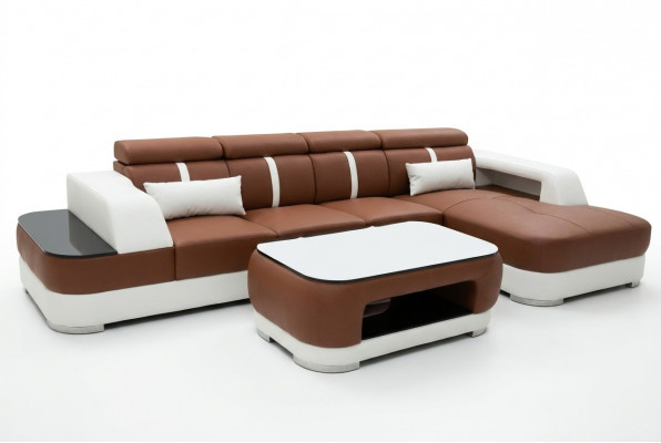 Leder bank kussen zit ontwerp modern hoekbank bank woonlandschap + tafel