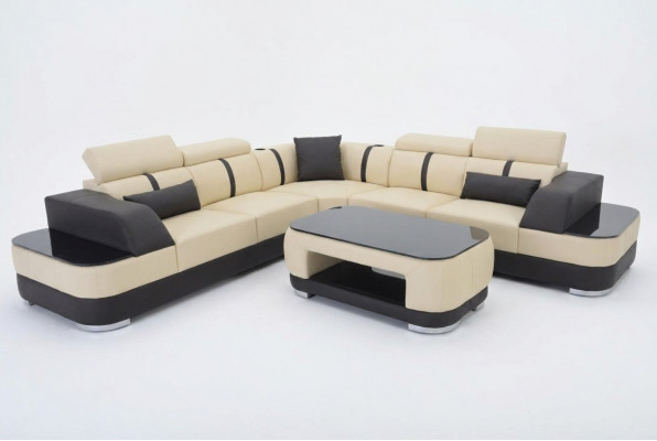 Eckbank Leder bekleding Hoekbank meubelstukken Bank L vorm + Tafel Woonlandschap.
