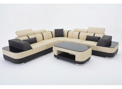 Eckbank Leder bekleding Hoekbank meubelstukken Bank L vorm + Tafel Woonlandschap.