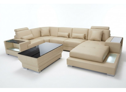 Leren bankstel woonlandschap set design Modern hoekbank U-vorm G8023