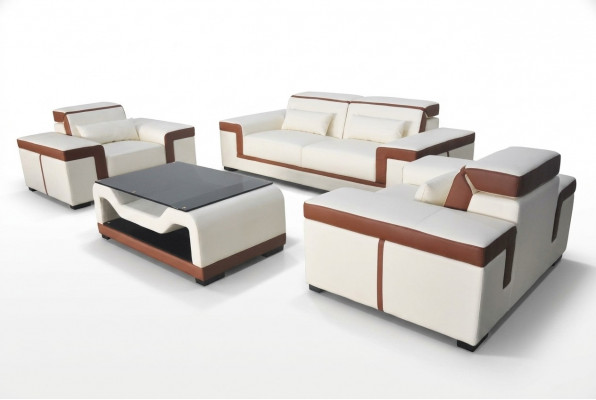3+2+1 Bank Bank Bekleding Lederen Stof Banken Banken + Tafel Complete Set Nieuw